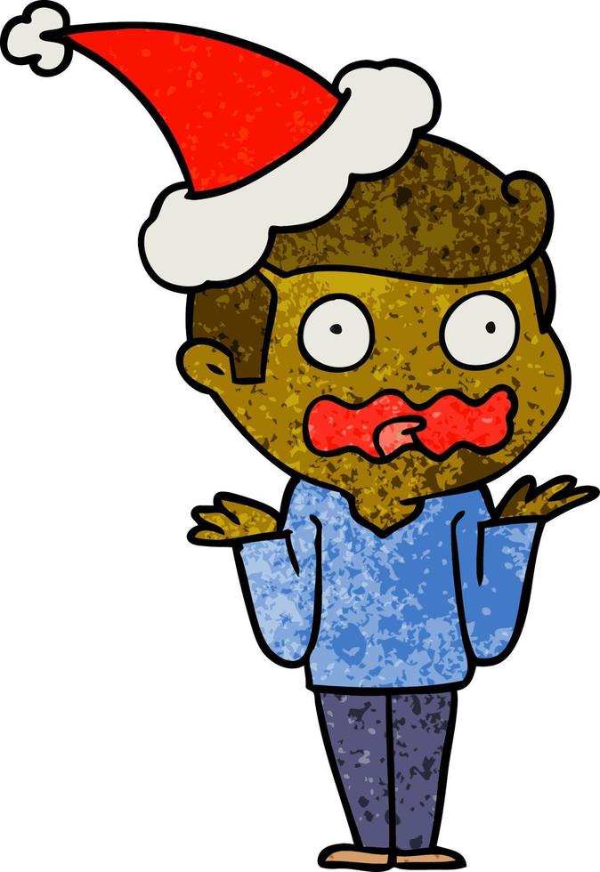 textured cartoon of a man totally stressed out wearing santa hat vector