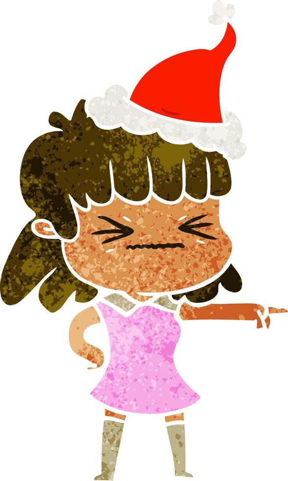 retro cartoon of a woman wearing santa hat vector