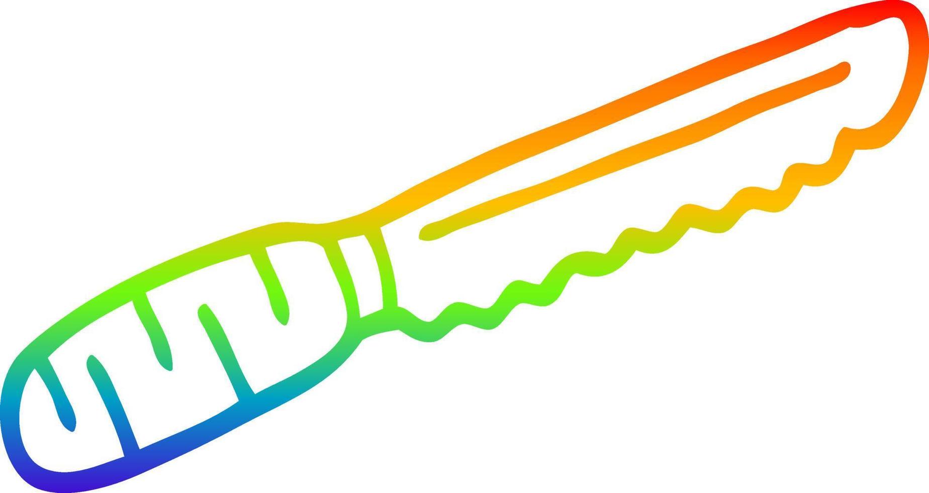 cuchillo de pan de dibujos animados de dibujo de línea de gradiente de arco iris vector