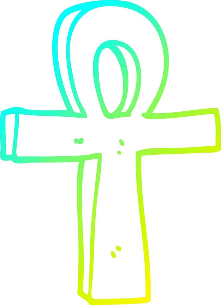 cold gradient line drawing cartoon ankh symbol vector