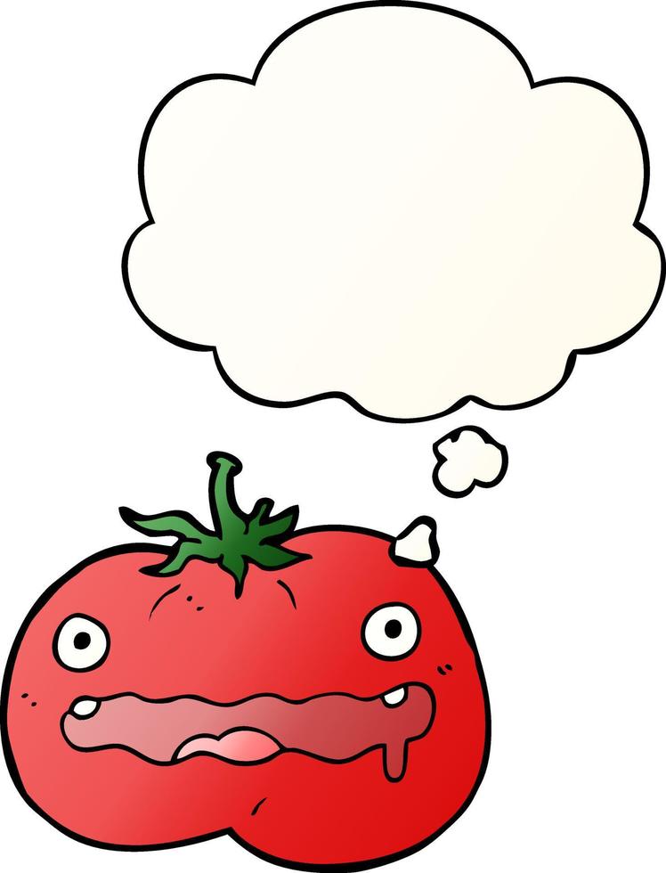 cartoon tomato and thought bubble in smooth gradient style vector