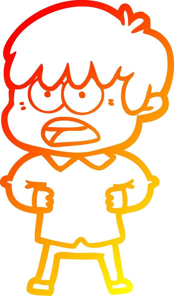 warm gradient line drawing worried cartoon boy vector