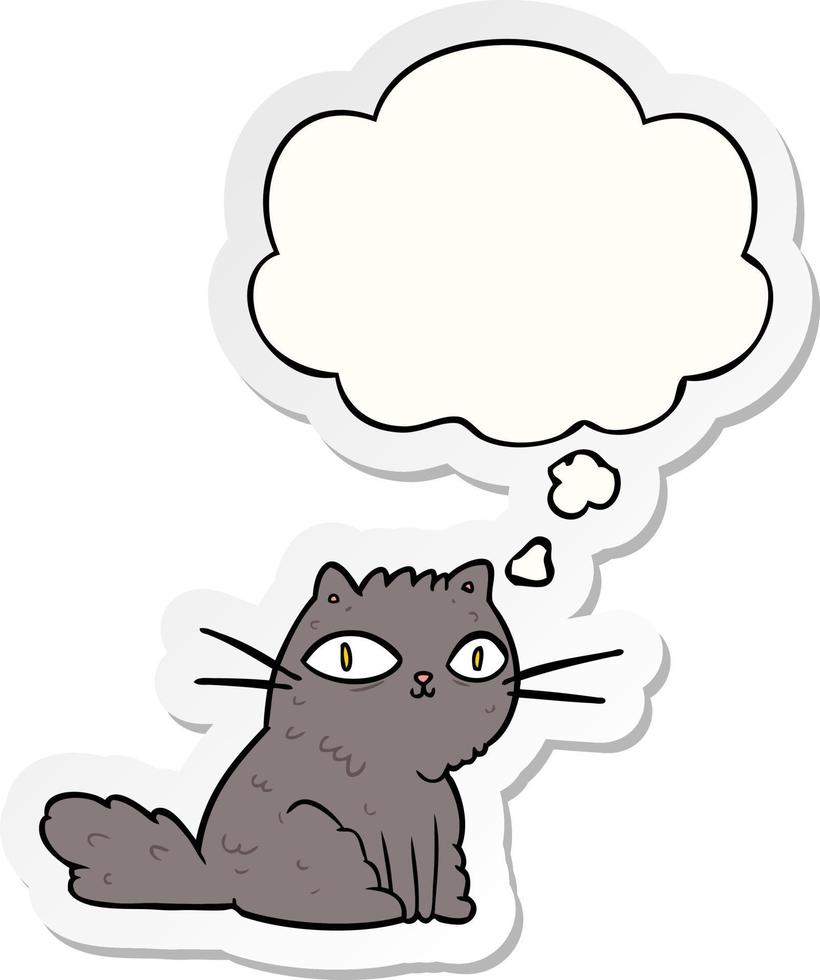 cartoon cat and thought bubble as a printed sticker vector