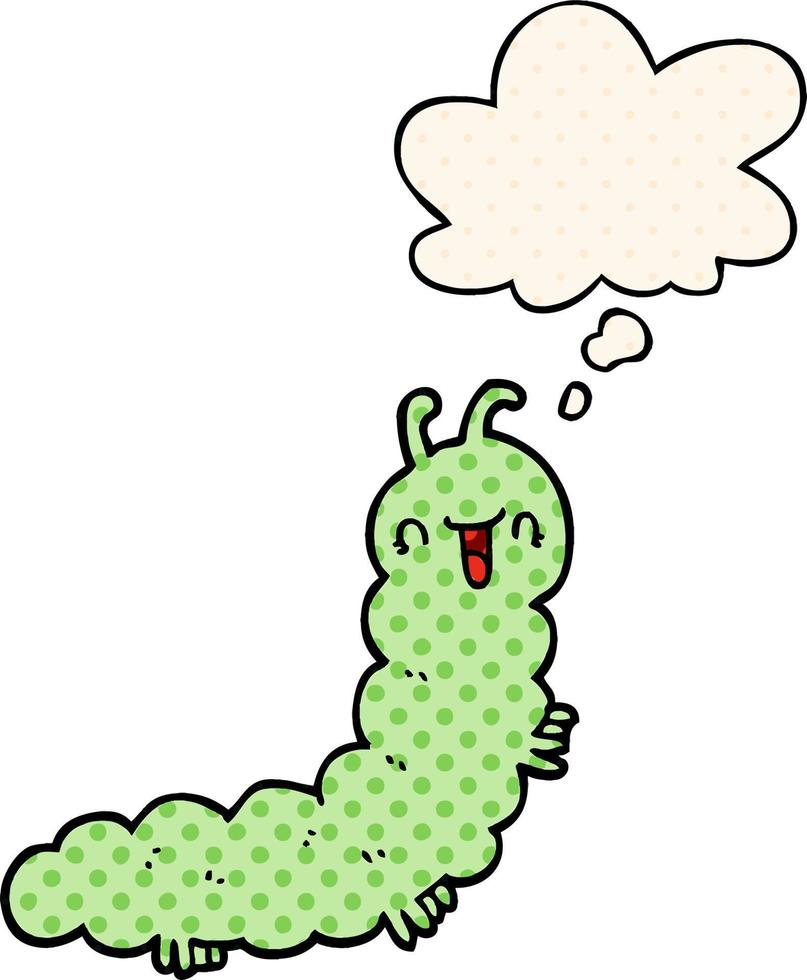 cartoon caterpillar and thought bubble in comic book style vector