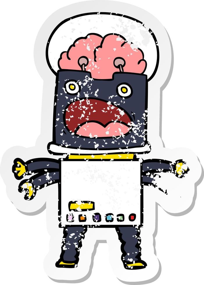 distressed sticker of a cartoon robot vector