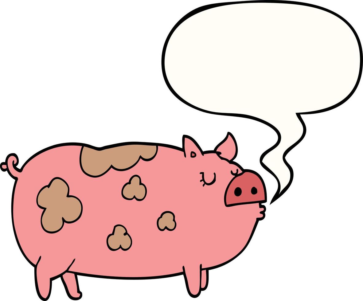 cartoon pig and speech bubble vector