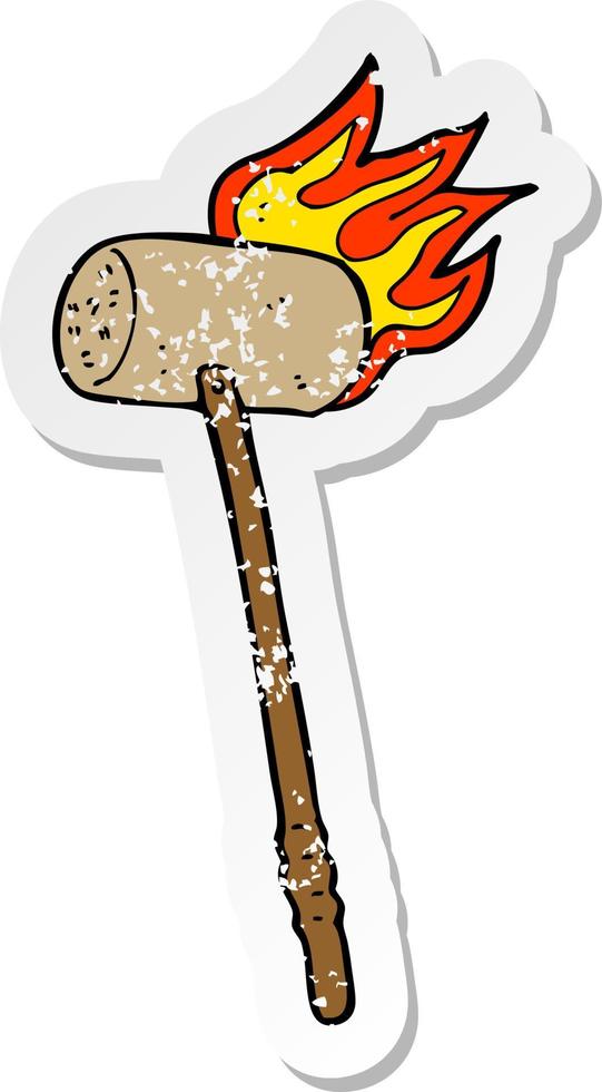 retro distressed sticker of a cartoon croquet mallet and ball vector