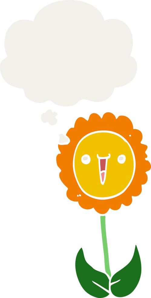 cartoon flower and thought bubble in retro style vector