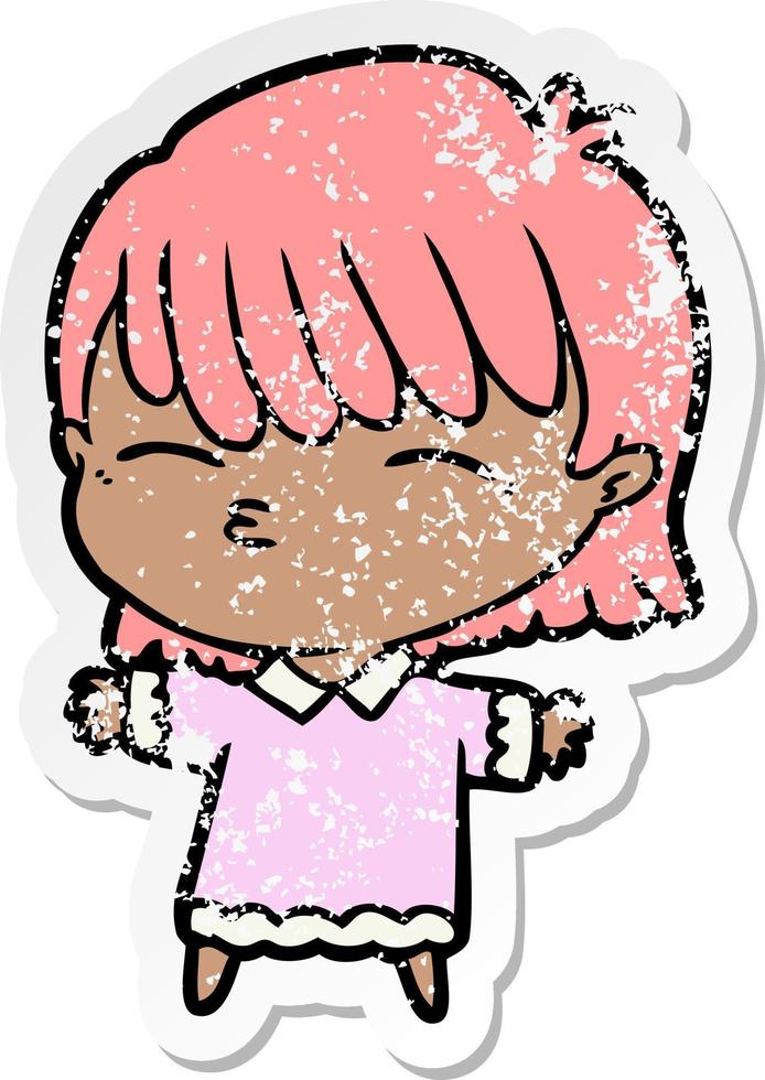 distressed sticker of a cartoon woman vector