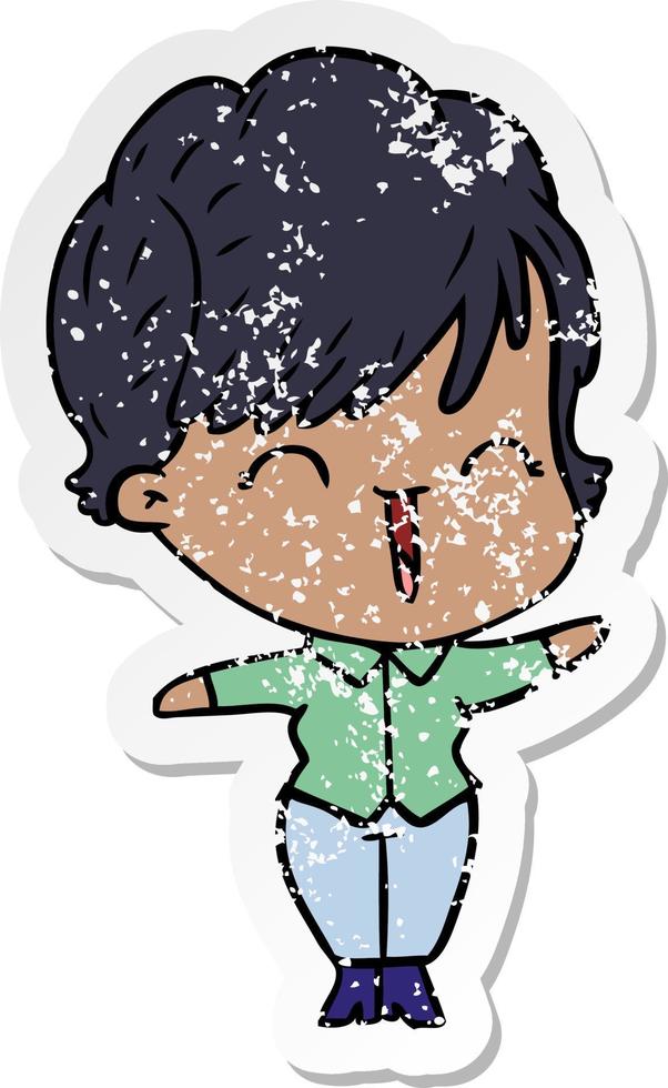 distressed sticker of a cartoon laughing woman vector