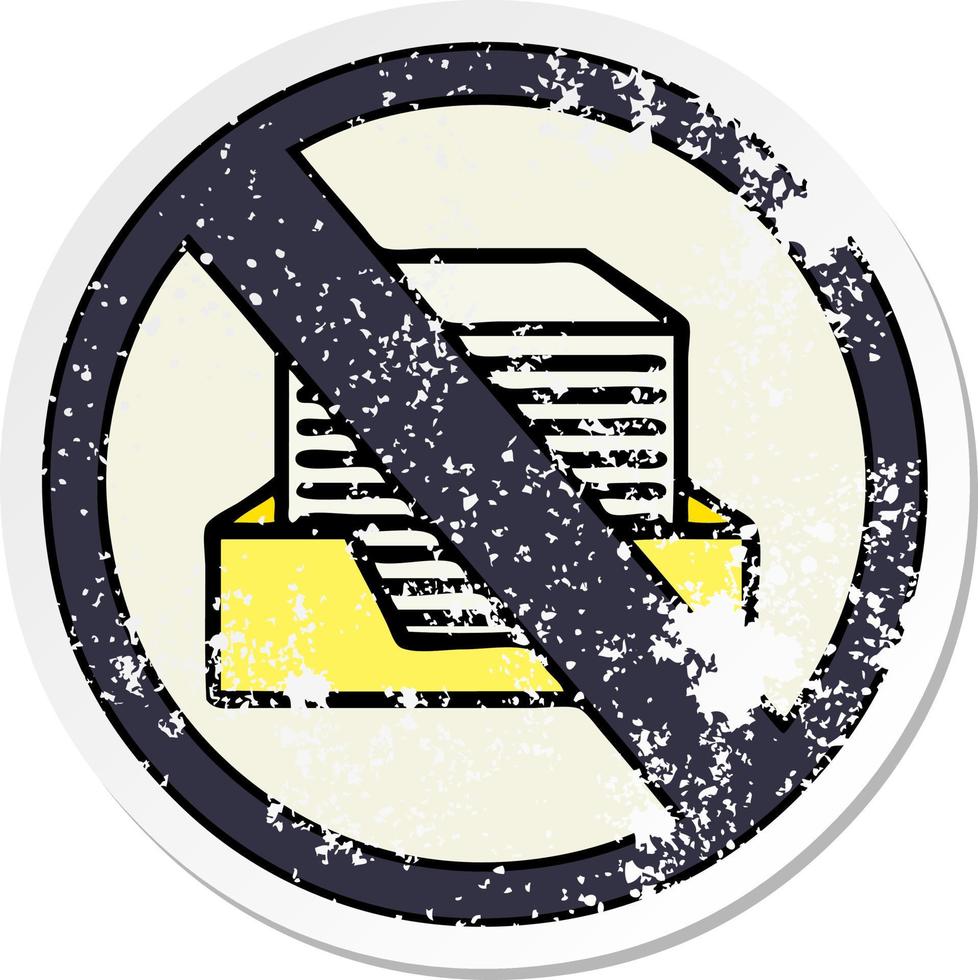 distressed sticker of a cute cartoon paper ban sign vector