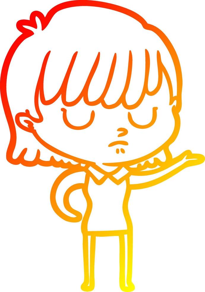 warm gradient line drawing cartoon woman vector