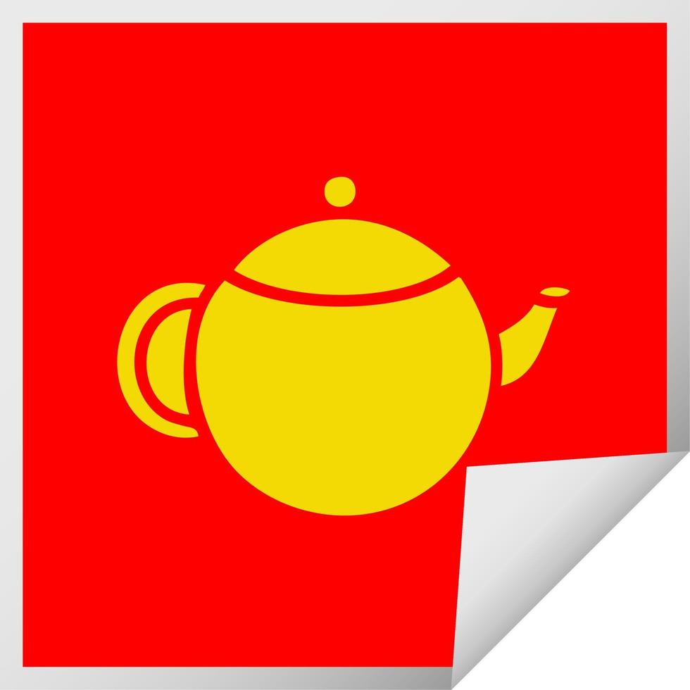 square peeling sticker cartoon red tea pot vector