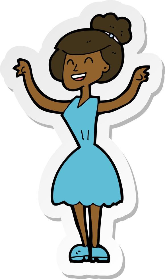 sticker of a cartoon woman with raised arms vector