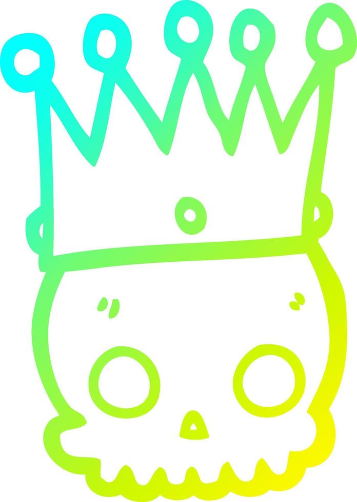 cold gradient line drawing cartoon skull with crown vector