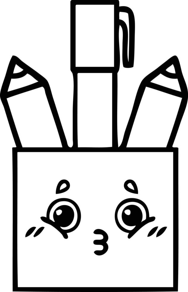 line drawing cartoon pencil pot vector