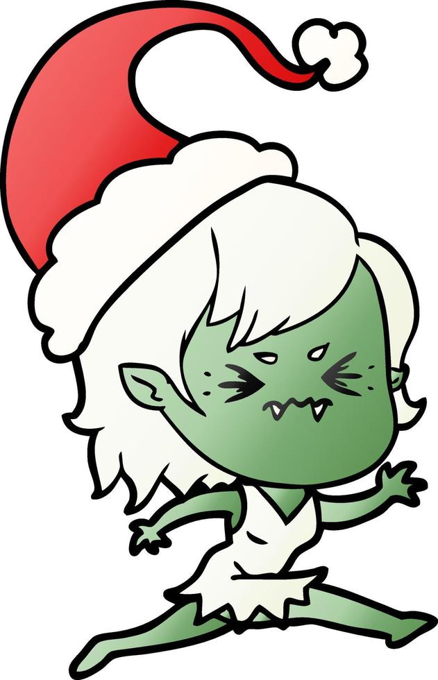 annoyed gradient cartoon of a vampire girl wearing santa hat vector