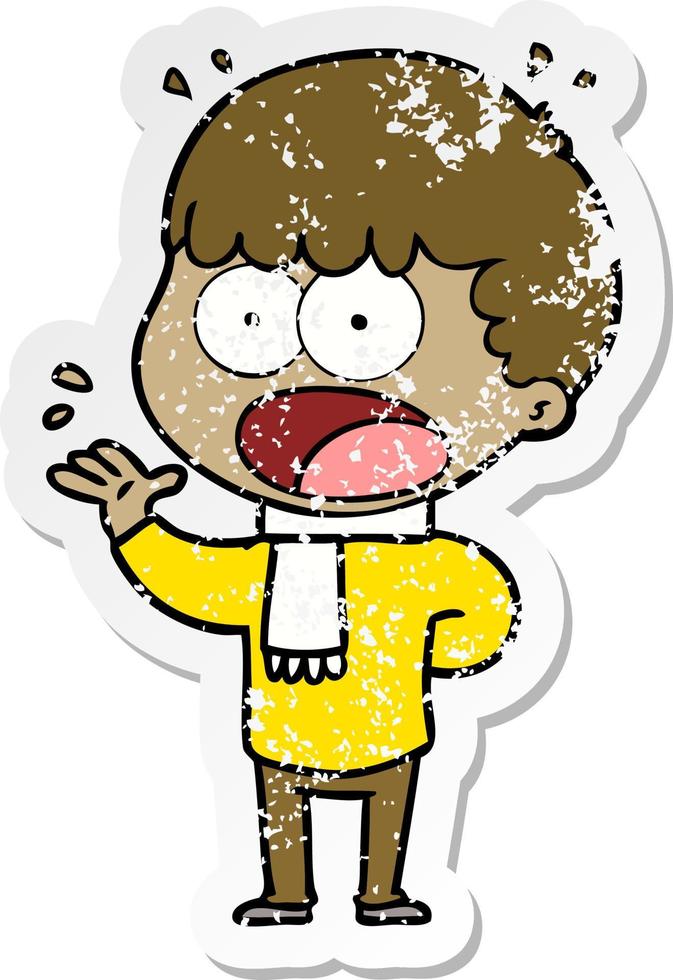 distressed sticker of a cartoon shocked man vector