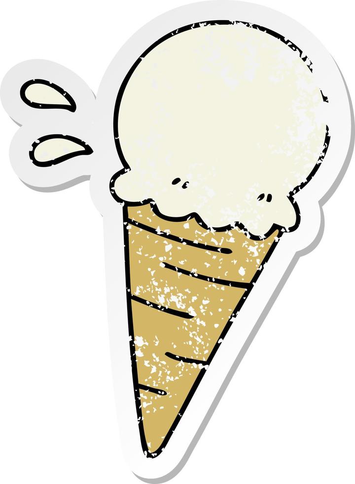 distressed sticker of a quirky hand drawn cartoon vanilla ice cream vector