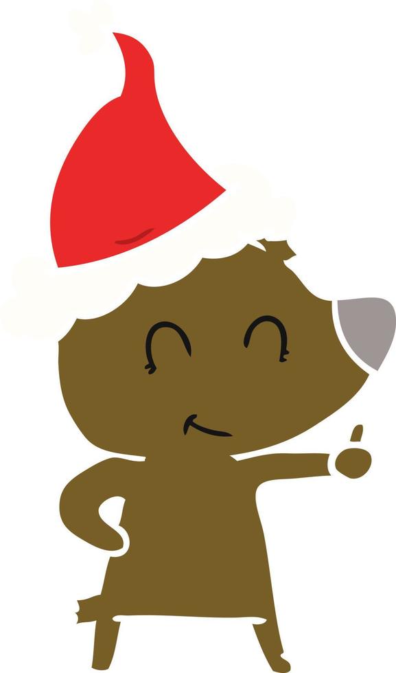 female bear flat color illustration of a wearing santa hat vector