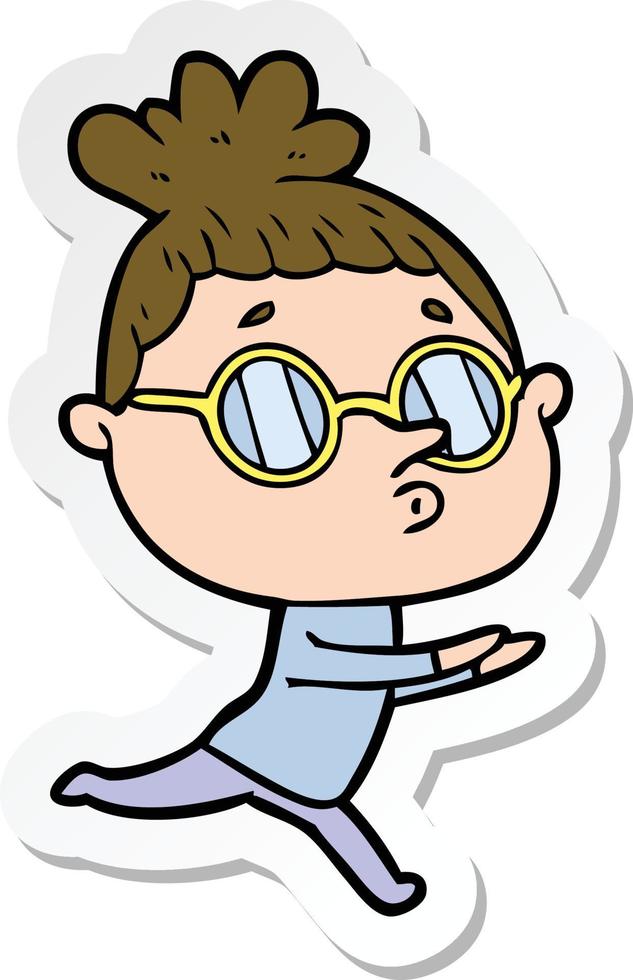 sticker of a cartoon woman wearing glasses vector