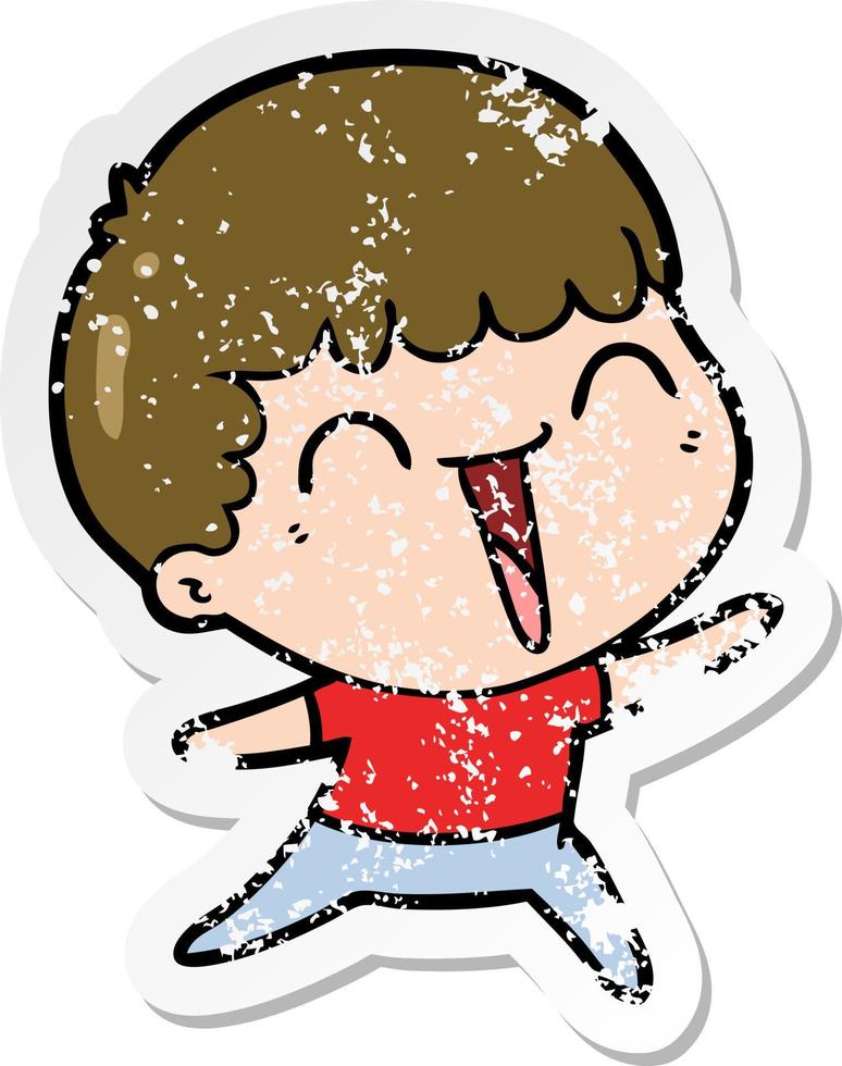 distressed sticker of a cartoon happy man laughing vector