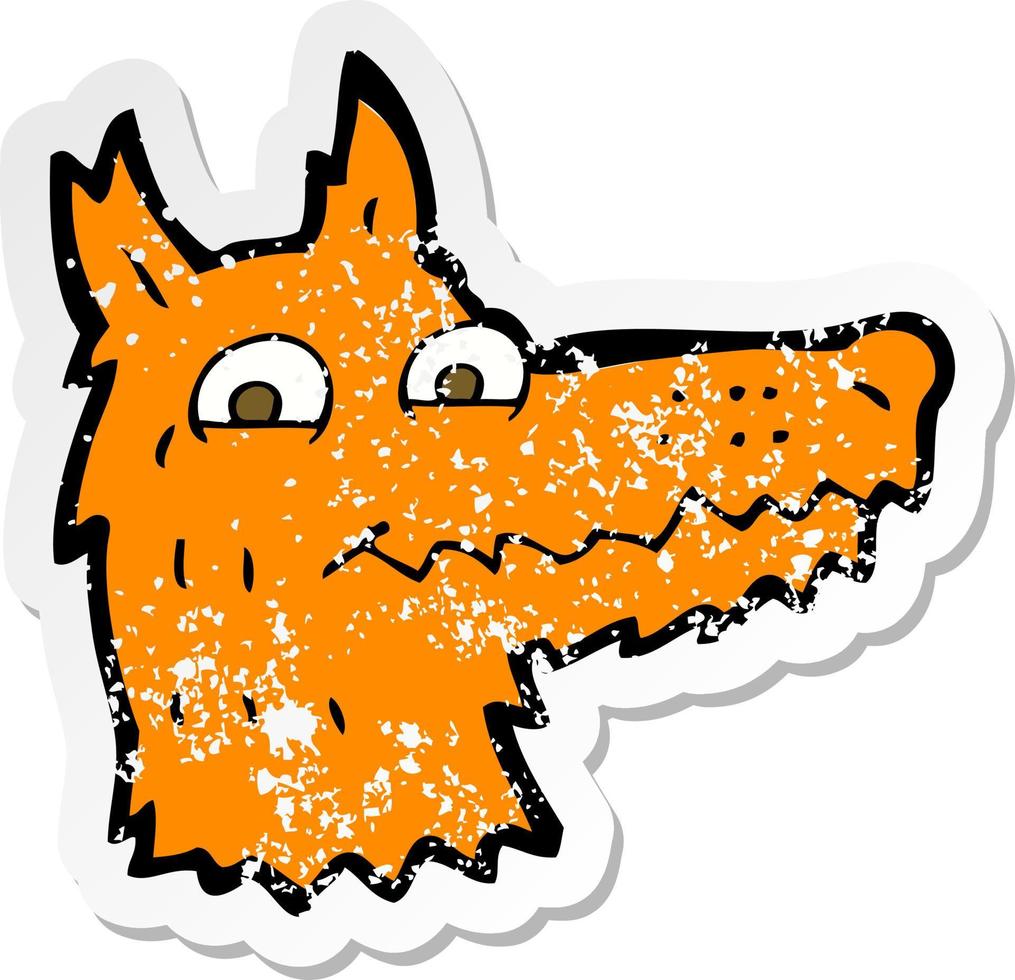 retro distressed sticker of a cartoon fox head vector