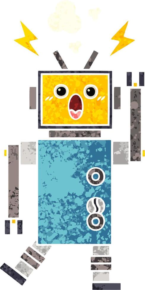 retro illustration style cartoon malfunctioning robot vector