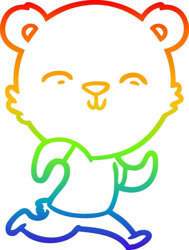 dibujo de línea de gradiente de arco iris feliz oso de dibujos animados trotar vector