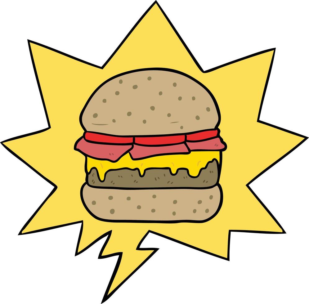 cartoon stacked burger and speech bubble vector