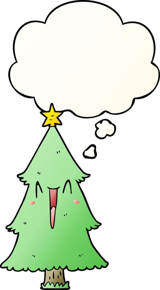 cartoon christmas tree and thought bubble in smooth gradient style vector