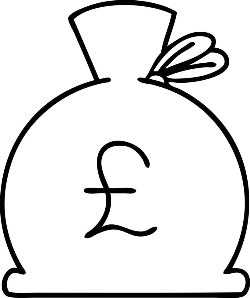 line drawing cartoon bag of money vector