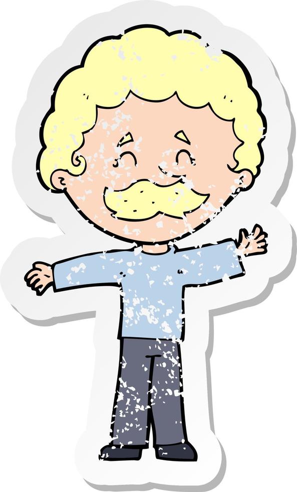 retro distressed sticker of a cartoon boy with mustache vector