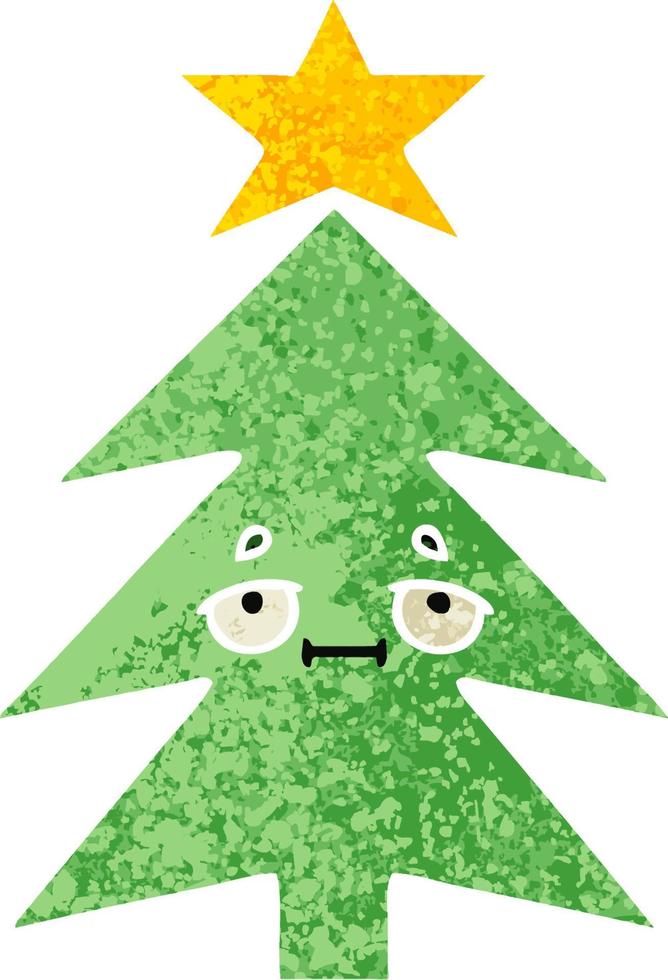 retro illustration style cartoon christmas tree vector