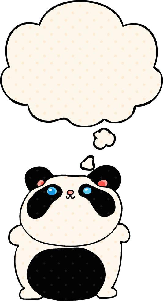 cartoon panda and thought bubble in comic book style vector