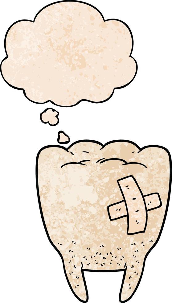 cartoon bad tooth and thought bubble in grunge texture pattern style vector