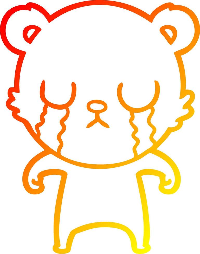 warm gradient line drawing crying cartoon bear vector