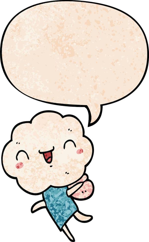 cute cartoon cloud head creature and speech bubble in retro texture style vector