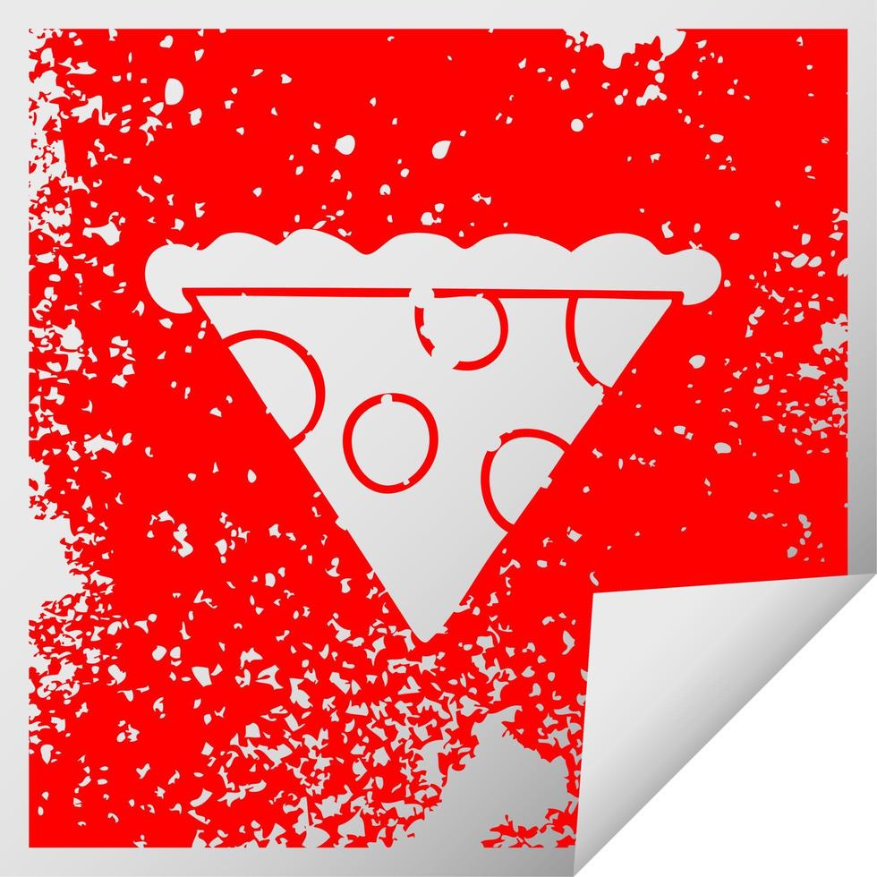 quirky distressed square peeling sticker symbol slice of pizza vector