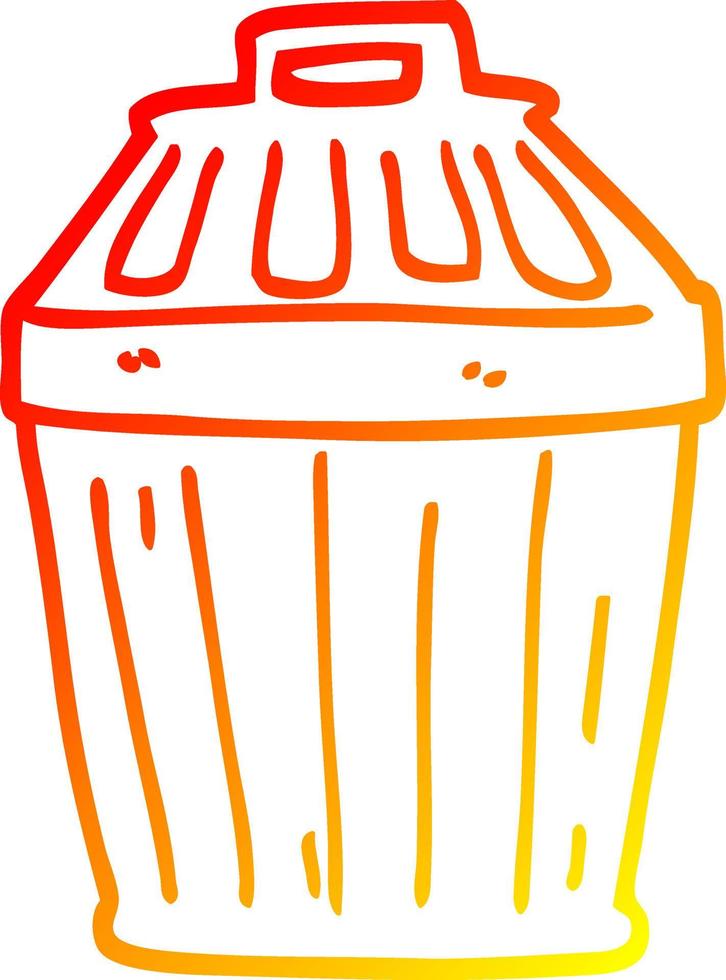 warm gradient line drawing cartoon waste bin vector