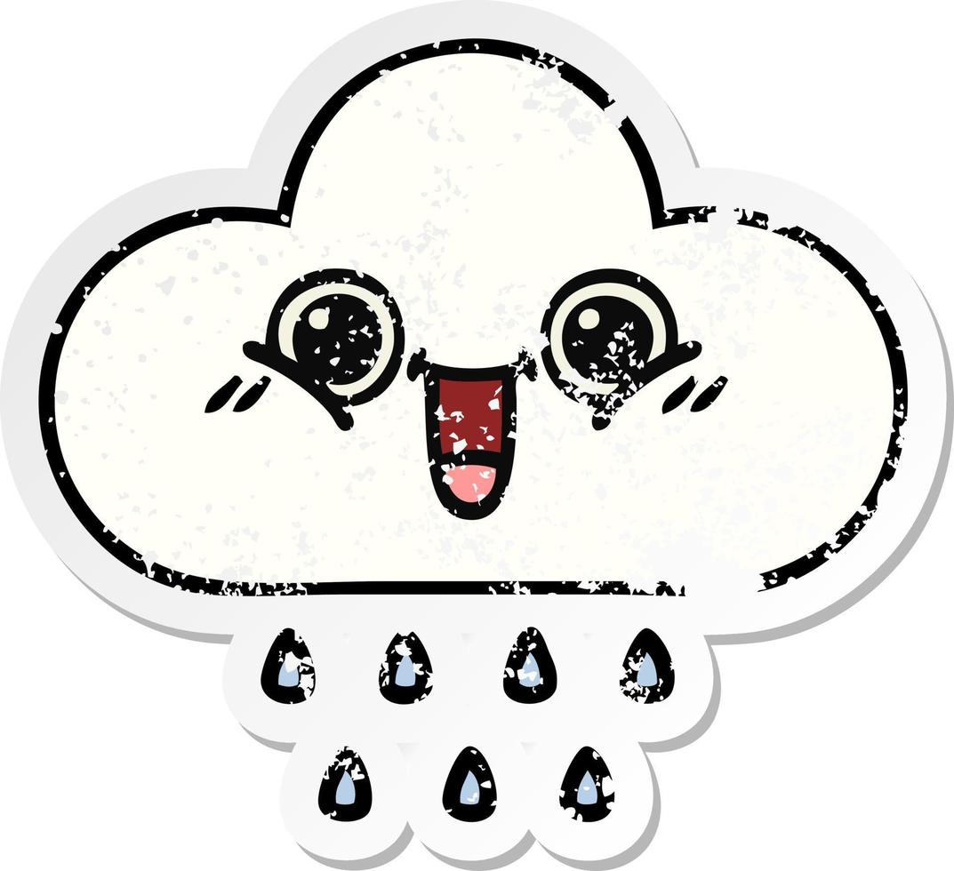 distressed sticker of a cute cartoon rain cloud vector