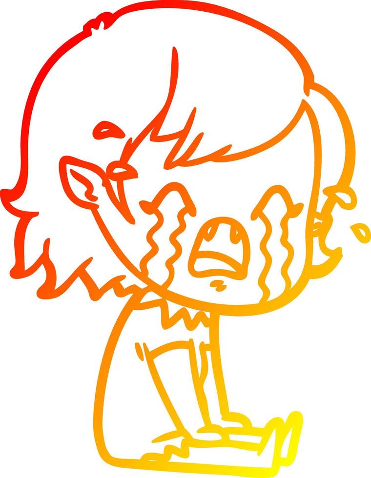 warm gradient line drawing cartoon crying vampire girl vector