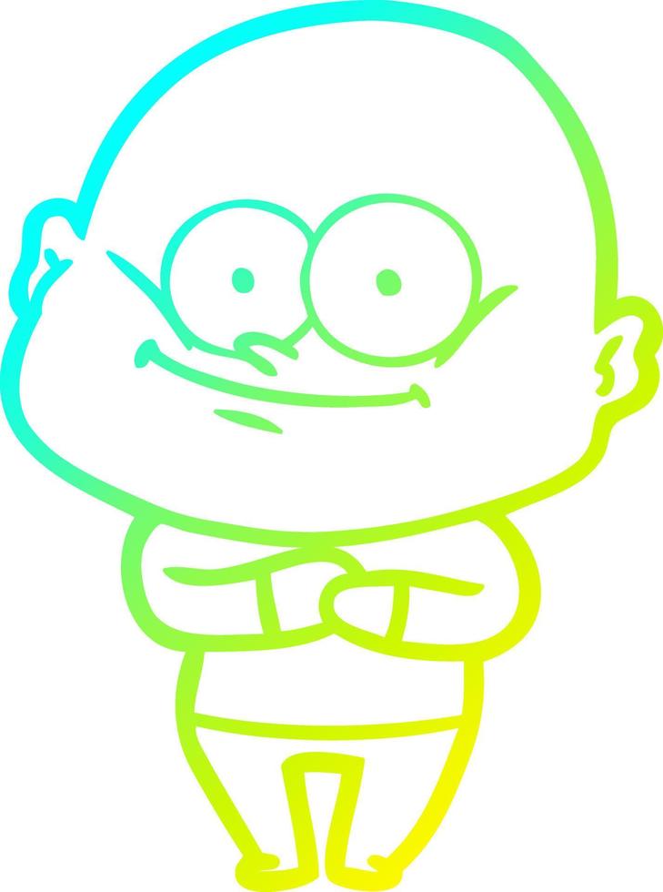cold gradient line drawing cartoon bald man staring vector