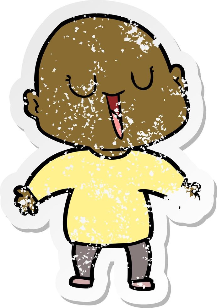 distressed sticker of a happy cartoon bald man vector