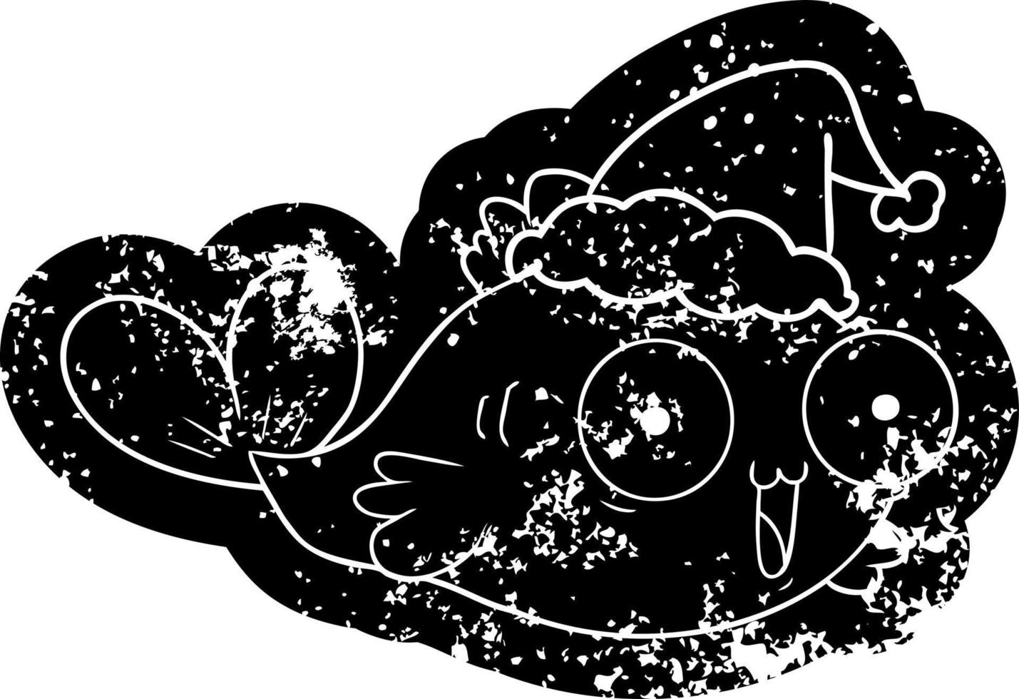 happy goldfish cartoon distressed icon of a wearing santa hat vector