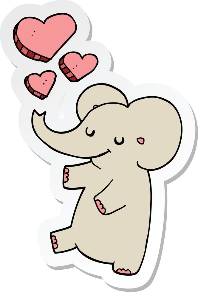 pegatina de un elefante de dibujos animados con corazones de amor vector