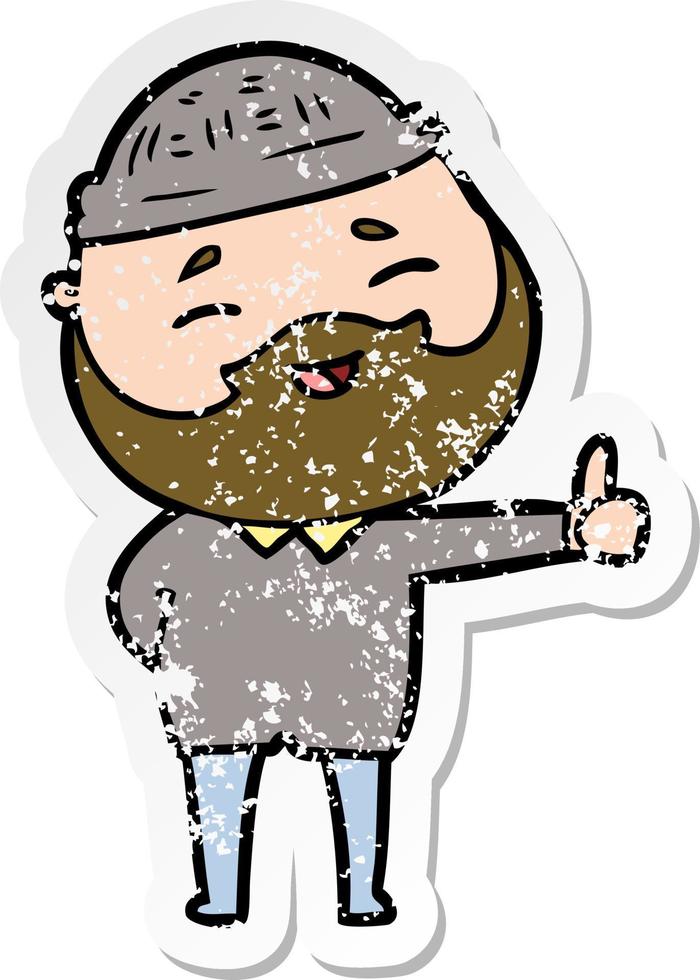 distressed sticker of a cartoon happy bearded man vector