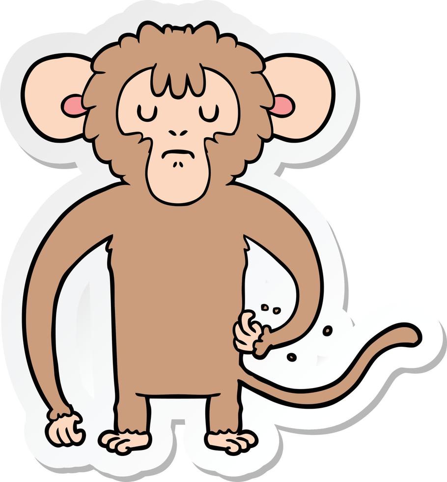 sticker of a cartoon monkey scratching vector