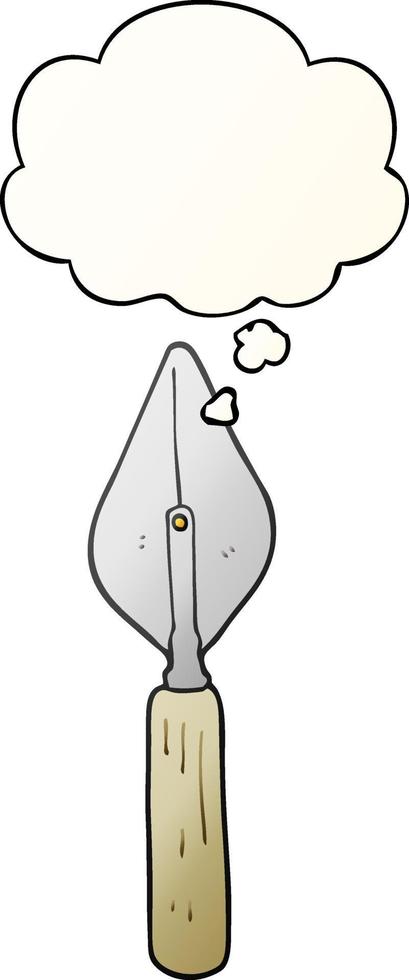 cartoon trowel and thought bubble in smooth gradient style vector