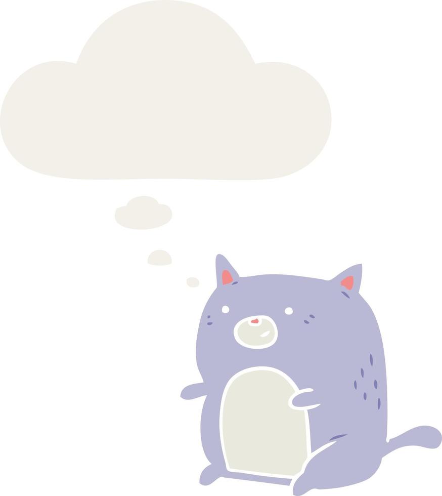 cartoon cat and thought bubble in retro style vector